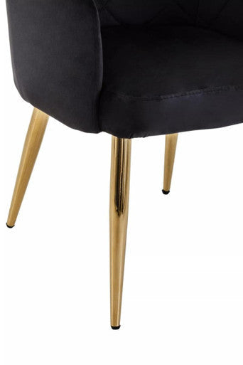 Black Velvet Quilted Dining Chair with Gold Finish Legs | Tamzin