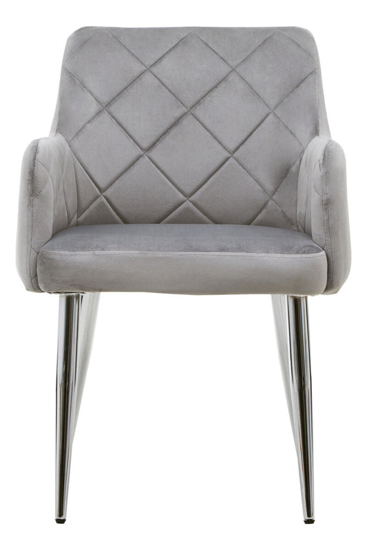 Mink Velvet Quilted Dining Chair with Chrome Finish Legs | Tamzin