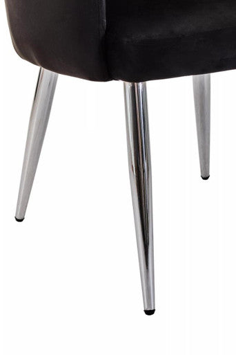 Black Velvet Quilted Dining Chair with Chrome Finish Legs | Tamzin