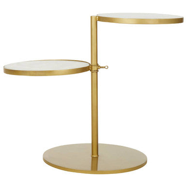 Gold Finish 2 Shelves Side Table with White Marble Tops | Rabia