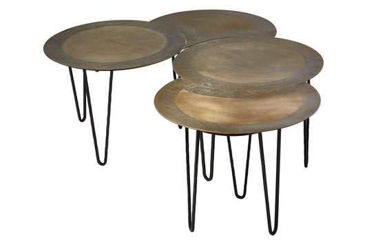 Set of 4 Black and Gold Top Coffee Tables with Iron Hairpin Legs, Rany