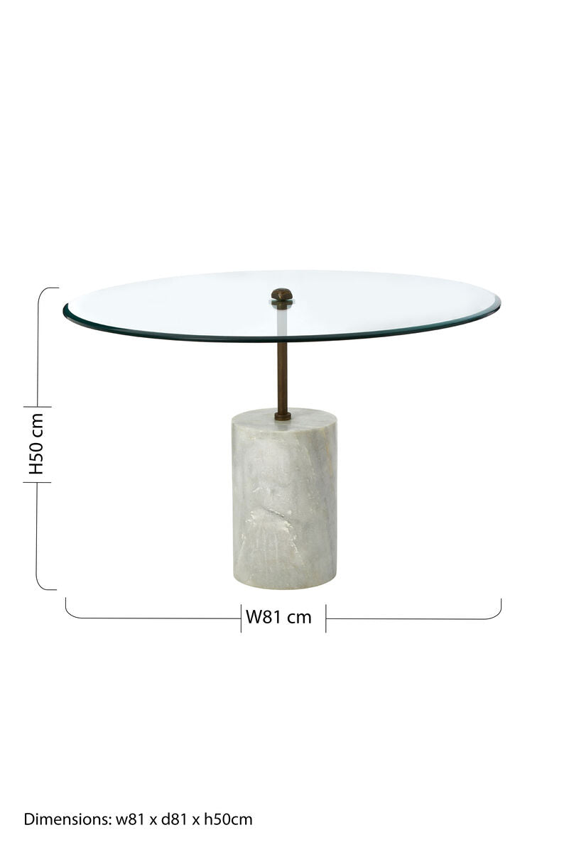 White Marble Base Side Table with Clear Glass Top | Rany