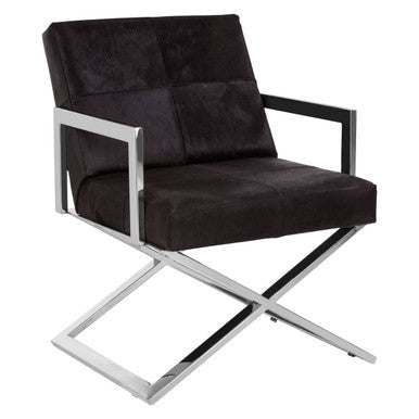 Kensington Townhouse Black Hair on Leather Chair with Cross Base