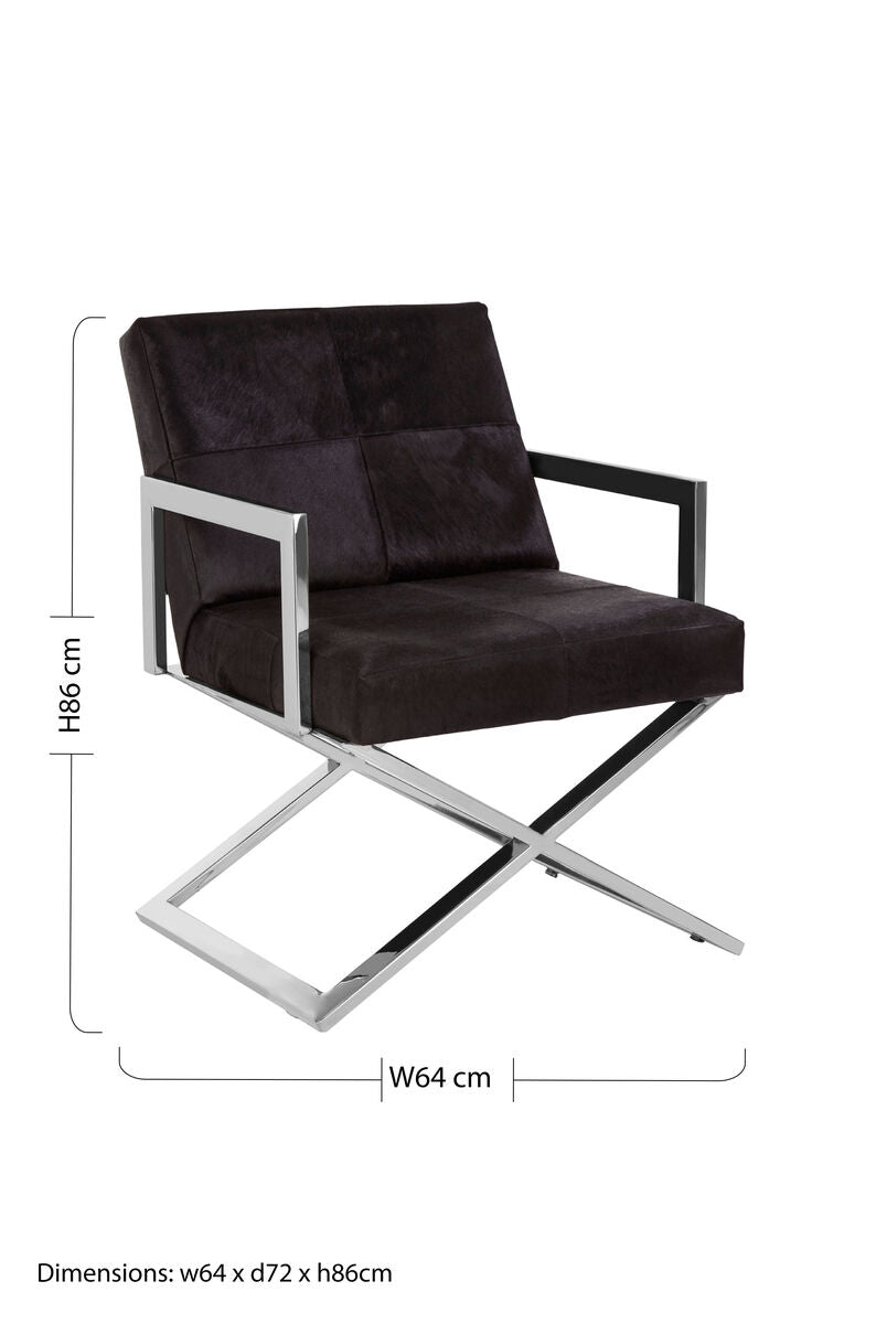 Kensington Townhouse Black Hair on Leather Chair with Cross Base