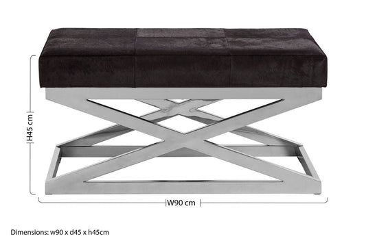 Kensington Townhouse Black Hair on Leather Bench with Minimal Tufting