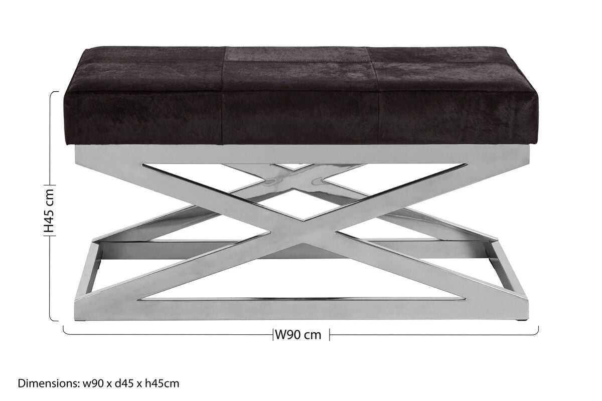 Kensington Townhouse Black Hair on Leather Bench with Minimal Tufting