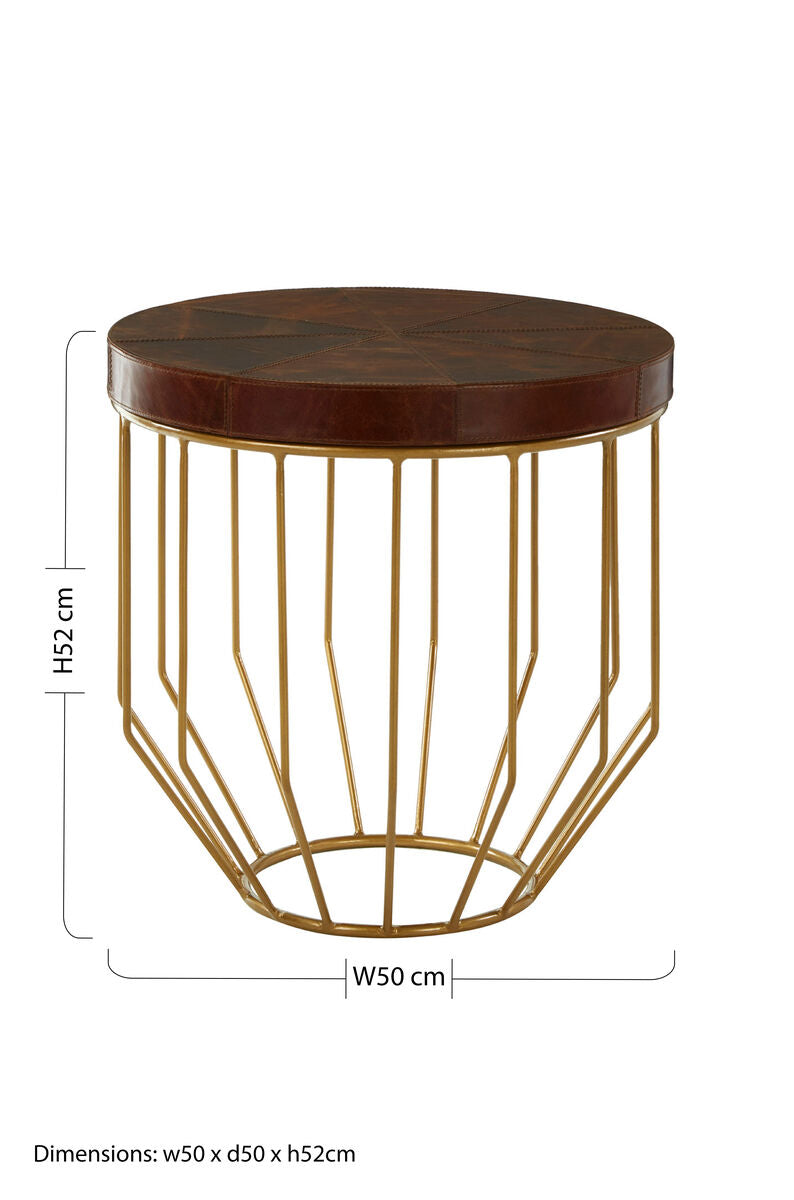 Tan Leather Top Round Side Table | Kensington Townhouse