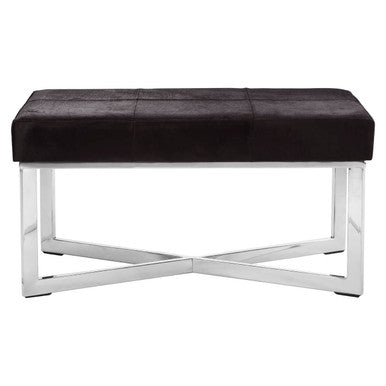 Kensington Townhouse Black Hair On Leather Bench with Minimal Tufting