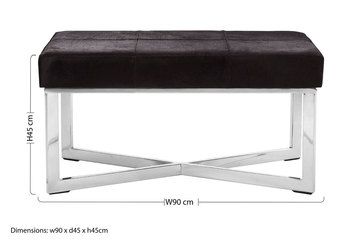 Kensington Townhouse Black Hair On Leather Bench with Minimal Tufting