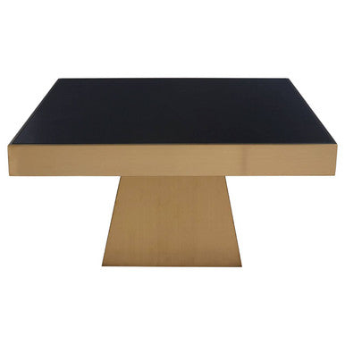 Black Tempered Glass Coffee Table with Gold Square Finish Stainless Steel Base, Carlox