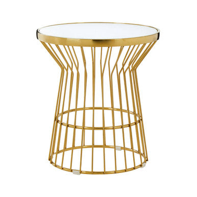 Gold Finish Corset Base Side Table with White Glass Top | Tula