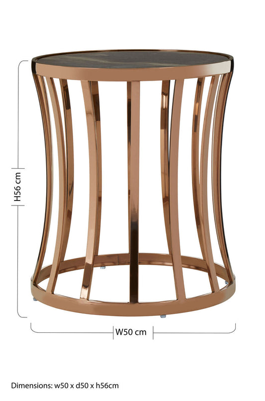 Tula Rose Gold Finish Round Side Table