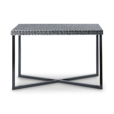 Black Shell Tiles Inlay Top Console Table with Black Metal Base | Bria