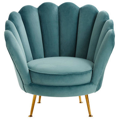 Ovala Blue Velvet Chair with Scalloped Back