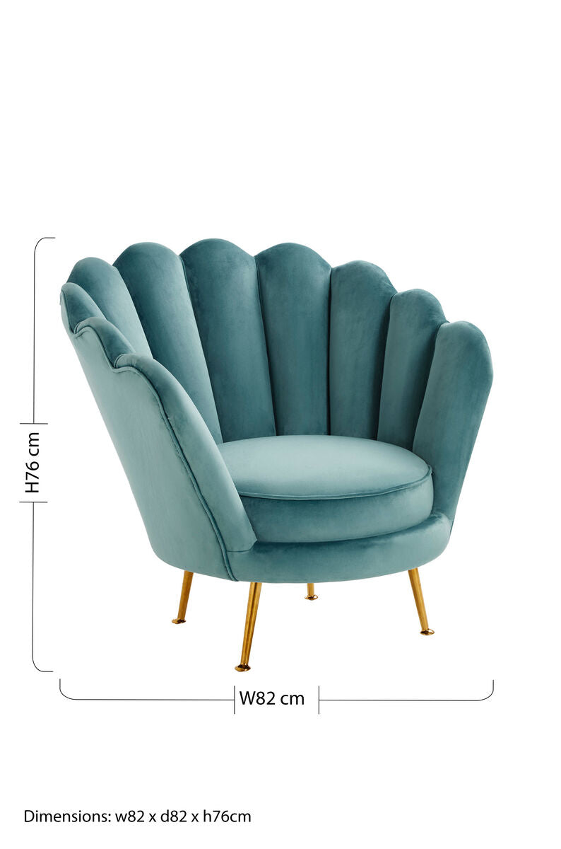 Ovala Blue Velvet Chair with Scalloped Back
