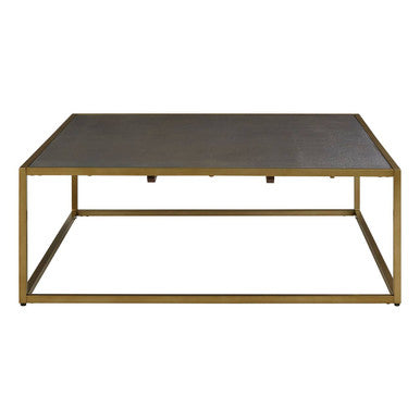 Textured Shahgreen Top and Gold Finish Square Coffee Table, Kempton
