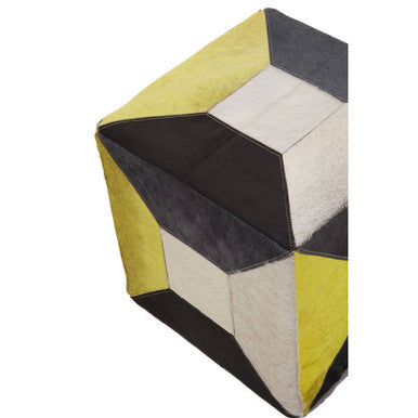 Safira Geometric Design Hair on Leather Pouffe
