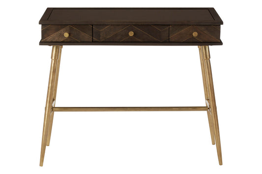 Grey Glass Top 3 Drawer Console Table in Gold Finish Frame | Sagor