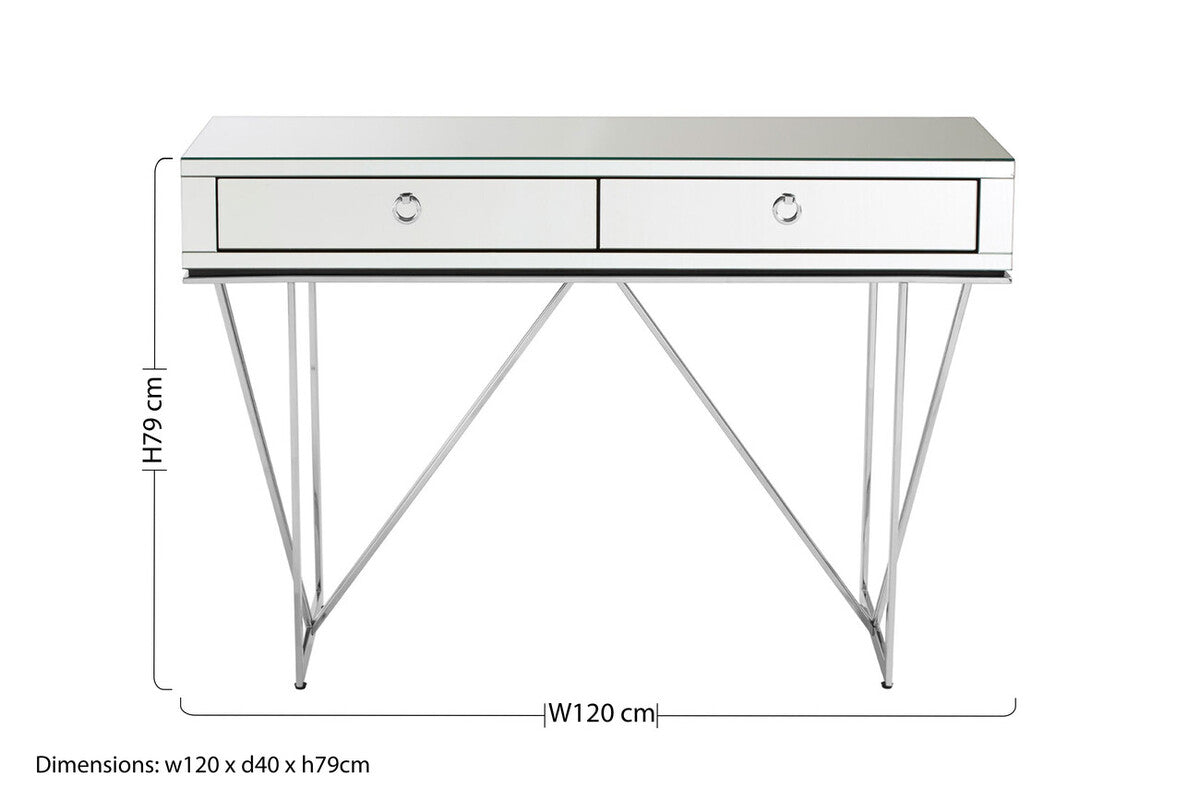 Silver Mirrored Glass 2 Drawer Console Table | Rova