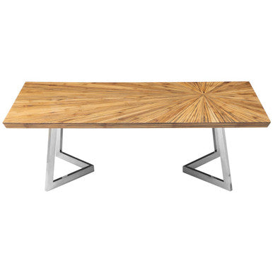Natural Textured Bamboo Top Coffee Table with Silver Stainless Steel Frame | Gabar