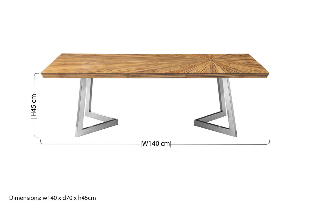 Natural Textured Bamboo Top Coffee Table with Silver Stainless Steel Frame | Gabar