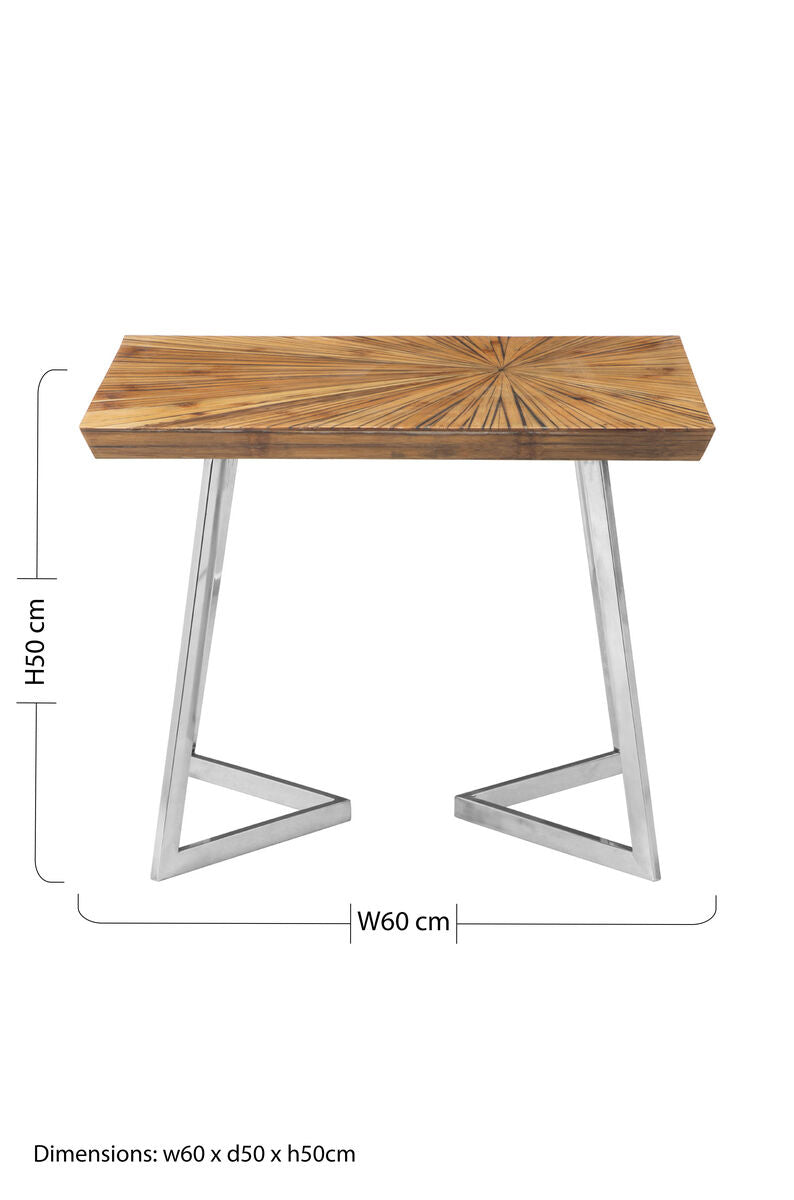 Natural Textured Bamboo Top Side Table with Silver Stainless Steel Frame | Gabar
