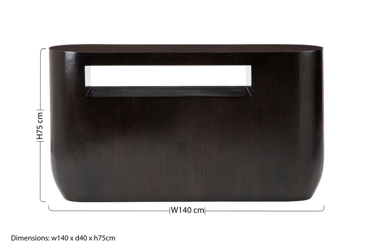Black Oval Ebony Bamboo Console Table with Curved Edges and Undershelf Storage | Gabelle