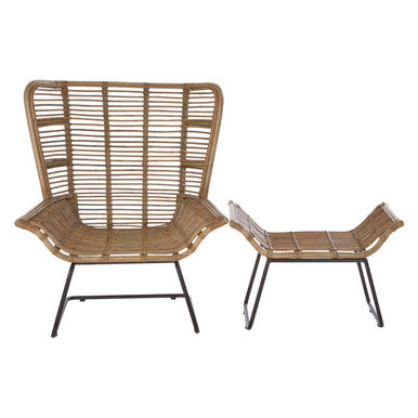 Manado Grey Washed Natural Rattan Lounge Chair and Footstool