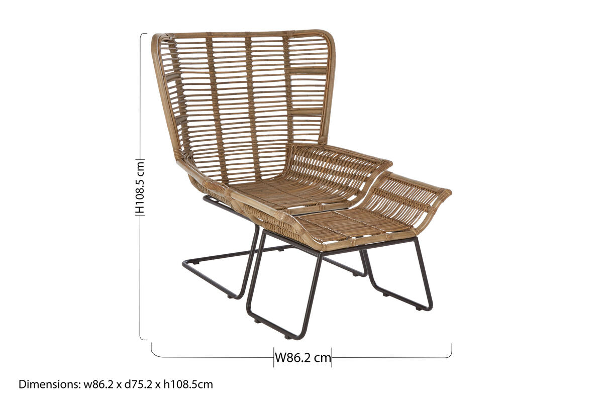 Manado Grey Washed Natural Rattan Lounge Chair and Footstool