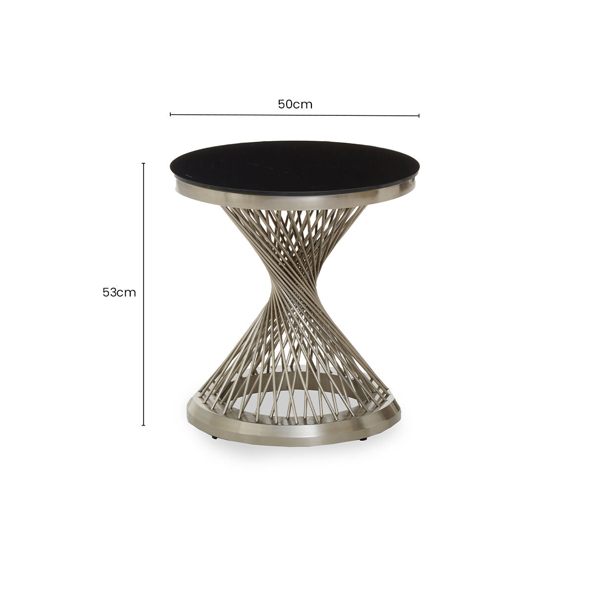 Black Hourglass Top Side Table with Silver Stainless Steel Base | Anzio