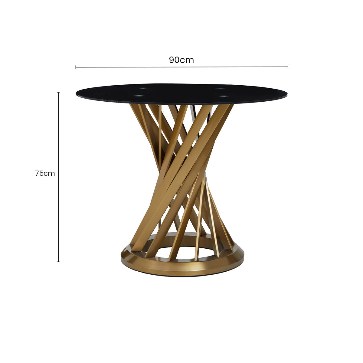 Black Glass Top and Gold Hourglass Base Dining Table | Anzio