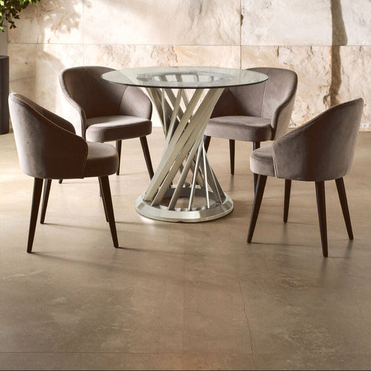 Anzio Clear Glass Top And Silver Hourglass Base Dining Table