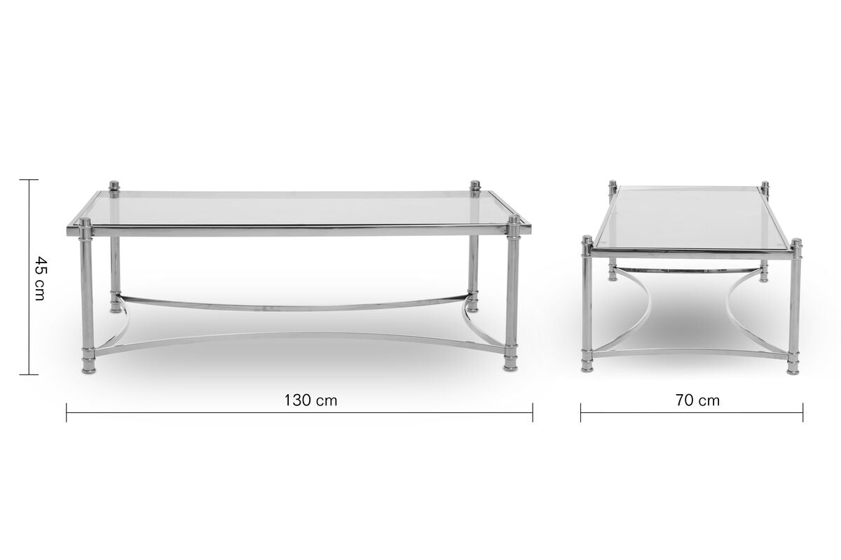 Ackley Silver Coffee Table with Clear Glass