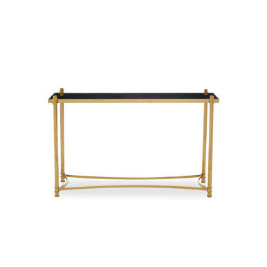 Ackley Gold Metal Console Table with Black Glass Top