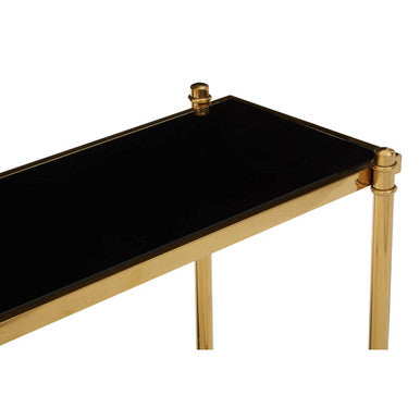 Gold Stainless Steel Base Console Table with Black Glass Top, Ackley