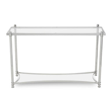 Ackley Silver Metal Console Table with Clear Glass Top