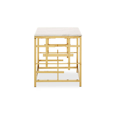 White Marble Top Side Table with Gold Finish Geometric Stainless Steel Base | Aprilia