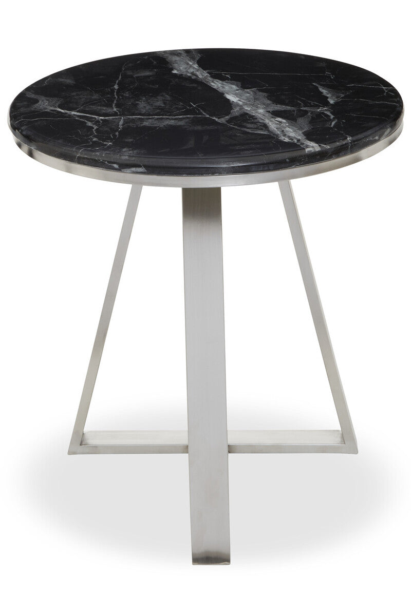 Alvaro Silver Stainless Steel Side Table with Black Marble Top