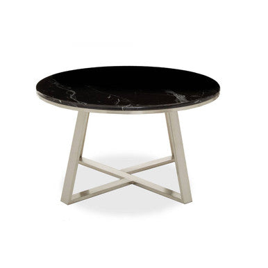 Silver Finish Frame Coffee Table with Round Black Marble Top, Alvaro