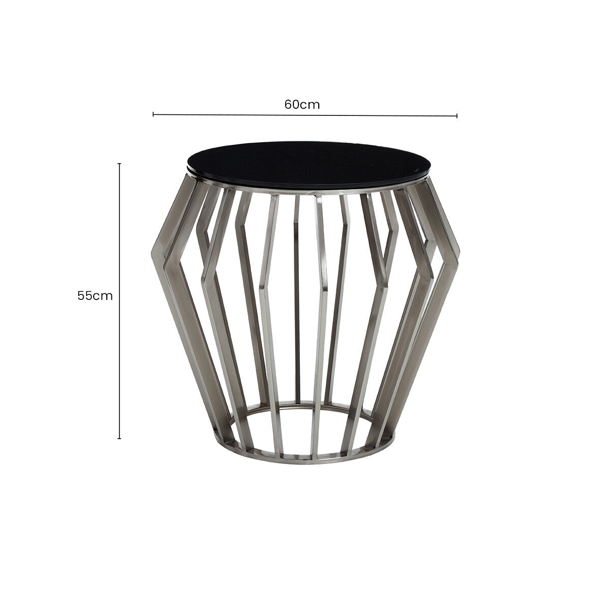Silver Base Round Side Table with Black Glass Top | Ackley