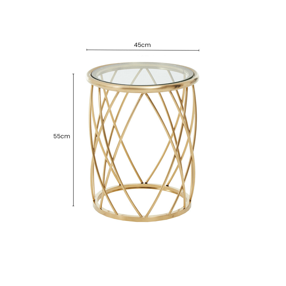 Ackley Gold Metal Side Table with Clear Glass Top