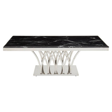 Black Marble Top Coffee Table with Intricate Silver Base | Arenza