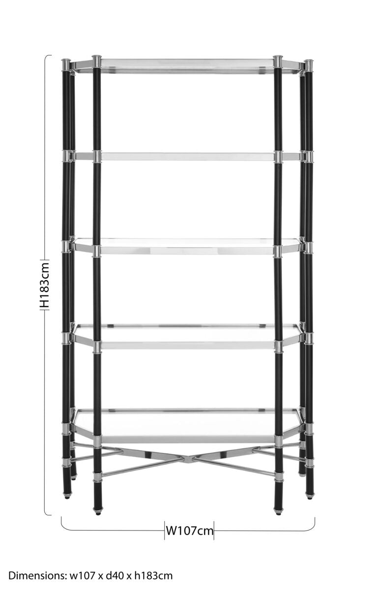 5 Shelf Unit In Silver Metal and Black Frame | Allessi
