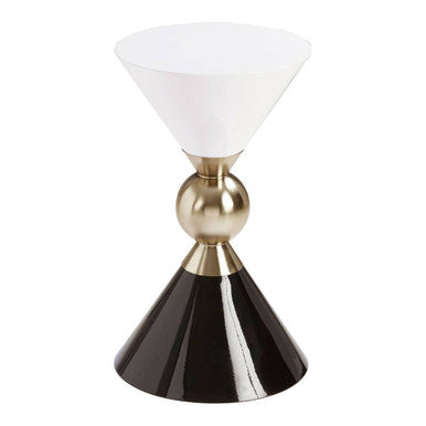 Gold and Black Metal Angular Side Table with White and Black Top and Rounded Base, Martini