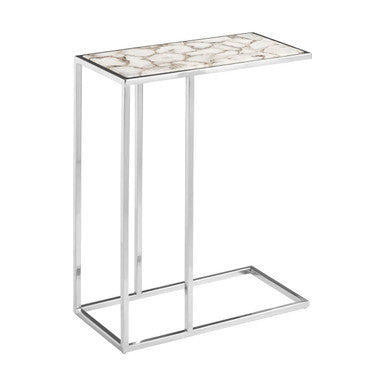 White and Silver Finish Semi-Precious Agate Side Table with Banded Pattern, Vita
