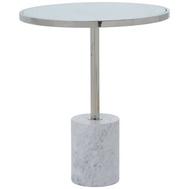Silver Frame T-Shape End Table with White Marble Top | Oria