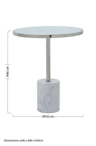 Silver Frame T-Shape End Table with White Marble Top | Oria