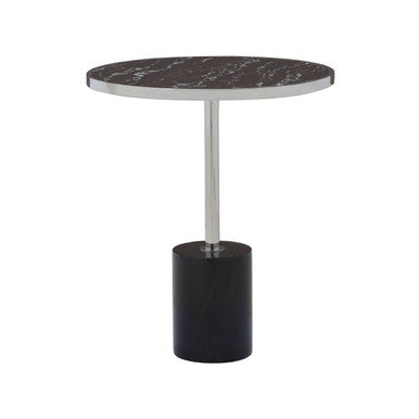 Silver Frame T-Shape End Table with Black Marble Top | Oria