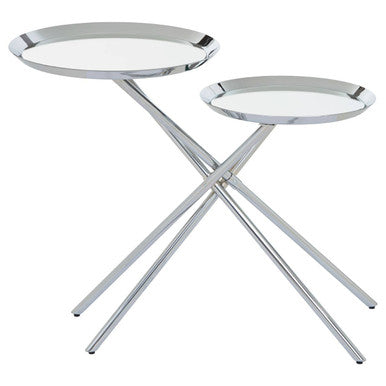Silver Glass Top 2 Tier Round Side Table | Oria
