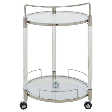 2 Tier Glass Top Trolley with Silver Frame | Oria